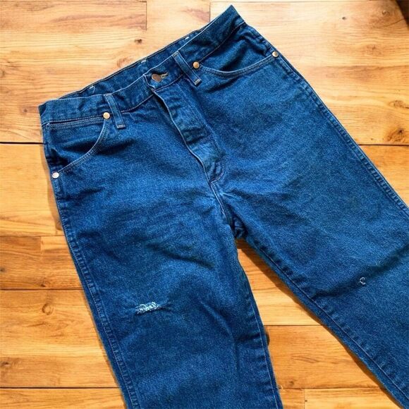 Vintage Wrangler Dark Wash High Rise Jeans 26” Zipper Straight Western - Picture 2 of 10
